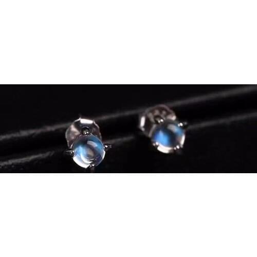 The simplest style, 925 silver natural moonstone stud earrings, blue moonstone, crystal clean, high-end gemstones