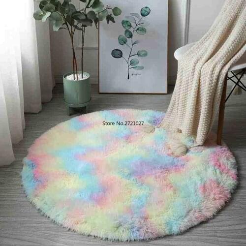 Rainbow Colorful Soft Fluffy Rugs for Girls Round Hairy Area Rugs Bedroom Decoration Rugs Furry Bedside Cushions