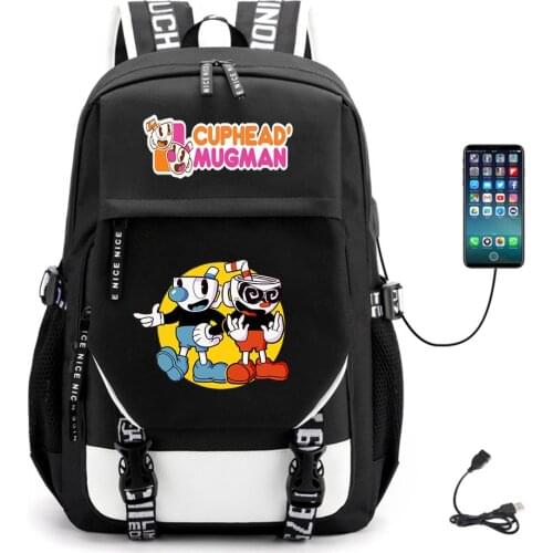 Anime Cuphead Travel USB Backpack Student Fabric Canvas Casual Unisex Teenger Packsack Schoolbag High Quality Laptop Bag