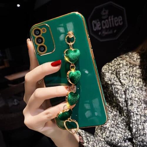 Plating Silicone Corduroy Heart Bracelet Chain Phone Case For Samsung S21 S20 S10 S8 S9Plus Ultra S20FE Note 8 9 20 10Lite Cover