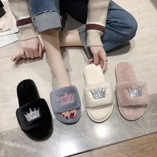 Slippers Women 2021 Womens Fur Slippers Winter Shoes Big Size Home Slipper Plush Pantufa Women Indoor Warm Fluffy Cotton Shoes