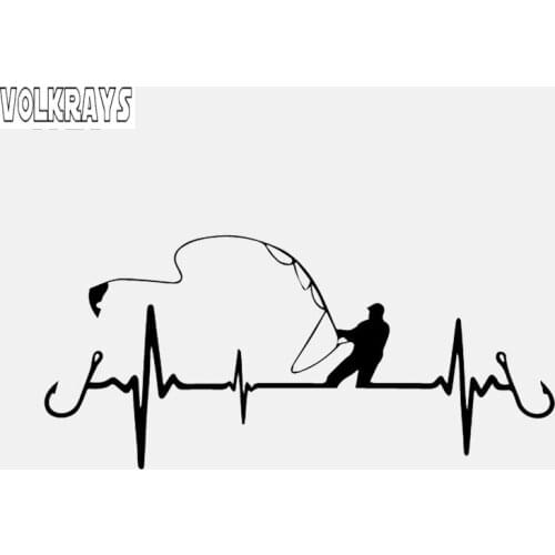 Volkrays Personality Car Sticker Heart Fishing Accessories Reflective Waterproof Sunscreen Vinyl Decal Black/Silver,6cm*15cm