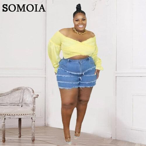 Plus Size Women Clothing Multi Layer Frayed Denim Shorts Color Matching Jeans Casual Cowboy Shorts Streetwear Wholesale Items
