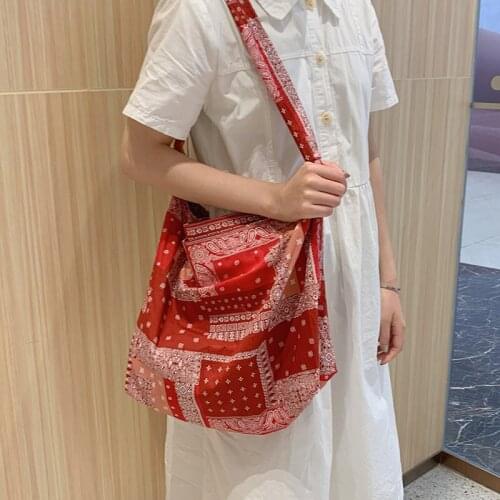 Women Shoulder Bag 2021 New Casual Crossbody Bag Cotton Fabric Print Single Shoulder Bags Large Capacity Korean Style Handbag