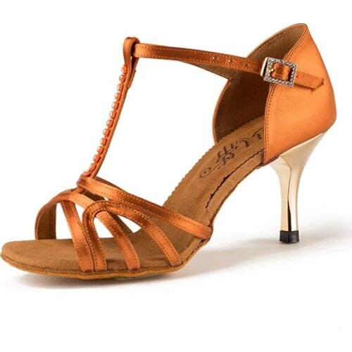 Latin Dance Shoes Woman womens Ballroom Dance Shoes Salsa Buckle Soft Sole Sneakers Gold heel 85mm Slip-on High-grade Imported