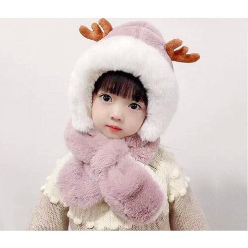 2021 Winter Baby Hat Christmas Deer Faux Fur Baby Bonnet Infant Beanie Kids Hats for Girls Boys Warm Snow Cap for Children 1-4Y