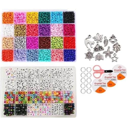 1Box Glass Seed Beads Pendant Charms Kit DIY Bracelets Necklace Anklet Bangles Jewelry Making Handmade Finding Crafts