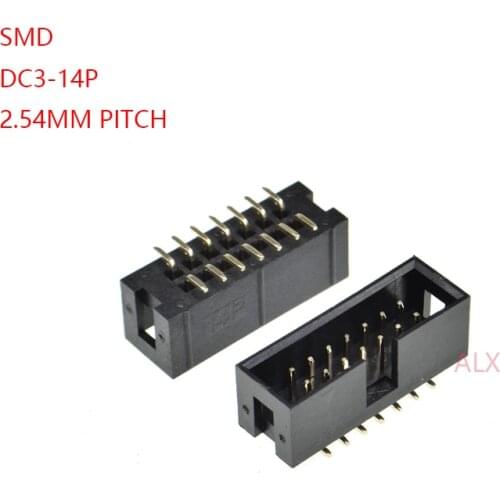 10pcs SMT 14 PIN 2.54MM pitch MALE SOCKET straight idc box headers PCB CONNECTOR DOUBLE ROW SMD 2x7PIN 2X7 14P DC3 HEADER