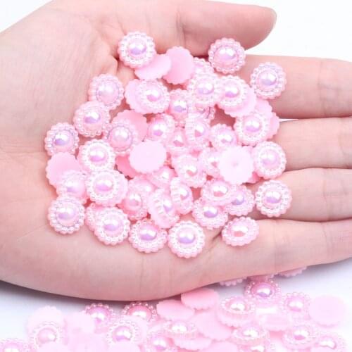Half Round Pearls Sunflower 9mm 200/2000pcs Many AB Color Imitation Glue On Resin Beads Appliques For Wedding Dress Decoration