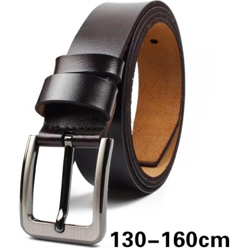 130cm -160cm Big Size Men Belt Cow Genuine Leather Belts For Men Vintage Plus Size Waistband Pin Buckle Belt Jeans Cowboy Strap