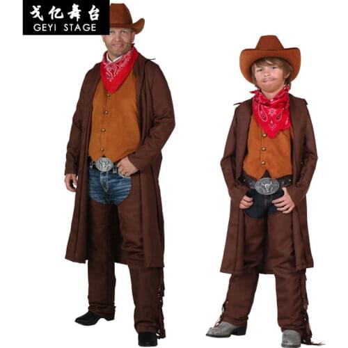 2020 Children Adult Cowboy Cosplay Costumes Halloween Party Masquerade Boy Wild West Fancy Cowboy Vest Cap Scarf Outfits
