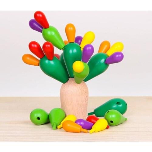 31PCS Wooden Cactus Toy Building Blocks Balancing Cactus Montessori Wooden Toy wooden Balancing Toy Cactus Block Childrens Gift
