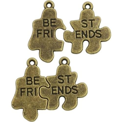 5sets Antique Bronze Plated Best Friends Puzzle Charms Pendants for Necklace Jewelry Making DIY Handmade Craft 22x17mm