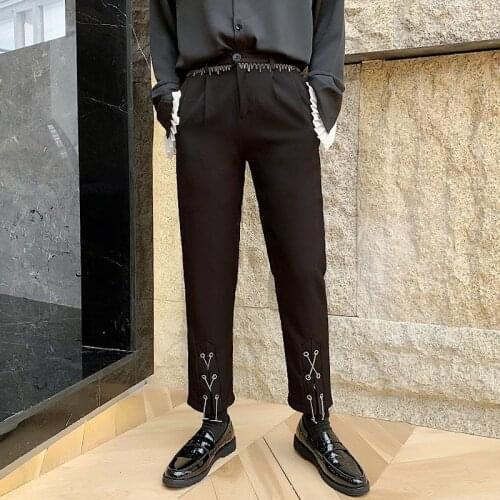 Free Shipping New fashion casual mens male Original drape trousers trendy black hair stylist night design cropped suit pants