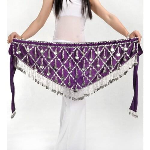 Best Selling Multi Color Belly Dance Hip Scarf Coin Sequin Belt Skirt Tassel Hip Wrap