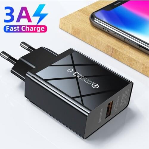 Tkey Quick Charge 3.0 18W QC 3.0 4.0 Fast charger USB portable Charging Mobile Phone Charger For iPhone Samsung Xiaomi Honor