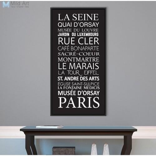 Black and White Modern Typography French Paris Quotes Large Poster Prints Wall Art Pictures Living Room Canvas Painting No Frame