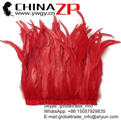 CHINAZP Wholesale 10yards/lot 14-16 inch Width Red Coque Rooster Tail Feather Fringe Trim for Carnival Costume