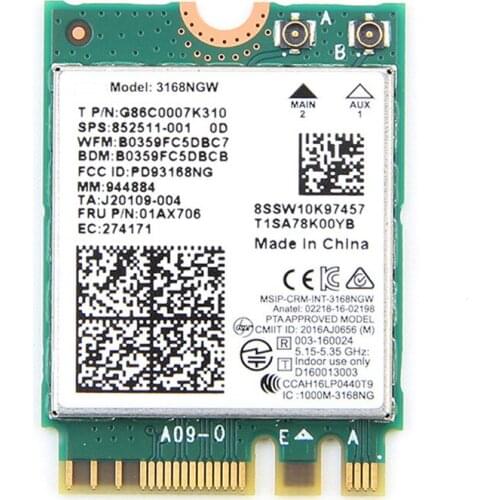 Dual Band Wireless 600Mbps Wireless Network Card Wifi Receiver For Intel 3168 AC 3168NGW NGFF M.2 802.11ac Wi-fi BT 4.2 Card