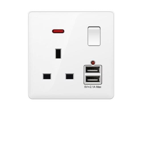13A British Socket with USB Panel,International Socket White PC Flame retardant panel,13A Socket With LED Light,USB Outlets