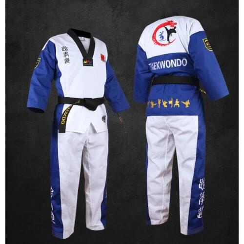 GINGPAI Taekwondo Karate Uniform Adult Children Dobok Red Blue Kickboxing Training Clothes WTF Approved Comfortable Cotton Suit