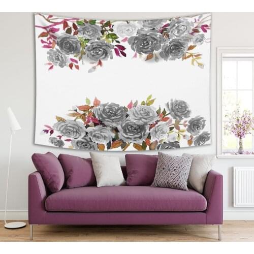 Tapestry Roses and Leaves Bouquet Summer Blooms Garden Flowers Nature Romance Watercolor Art Gray Green Pink