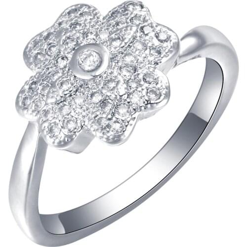 Hot sale Pure Spring flowers silver color wedding ring for female paved aaa micro zircon Soft luster fine jewelry wholesale