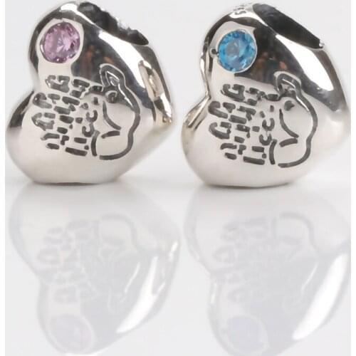 Hot Sale Silver Color Charm Bead Simple Hand Love Heart Crystal Beads For Original Pandora Charm Bracelets & Bangles Jewelry