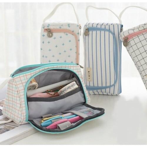 Creative Grid Large Capacity Pencil Case Girl Boy Student Multifunction Stationery Pen Brushes Bag Pouch Box School Stationery