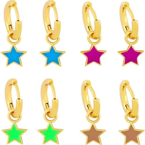 FLOLA Copper Small Star Earrings For Women Colorful Enamel Gold Drop Earrings Gifts Jewelry For Women ersx44