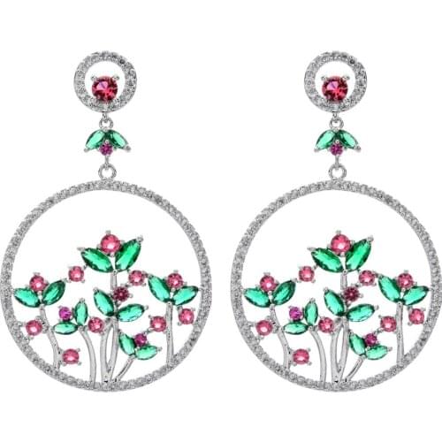 Fashionable Long Tassel Round Colored Plant Flower Zircon Earrings Women / Girls Wedding Party Jewelry Earrings ER-296