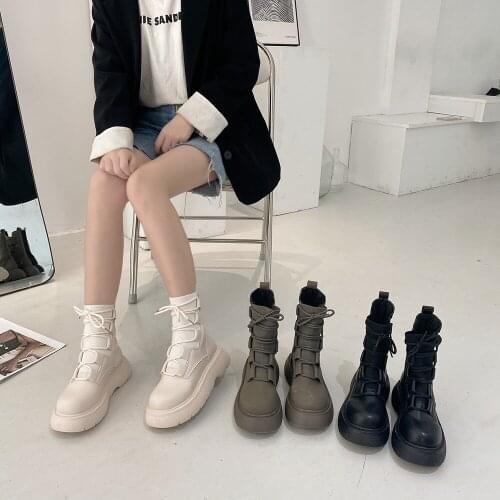 2021 Autumn New Retro British Style Fashion Lace Elastic Boots Women All-match Thick-soled Boots