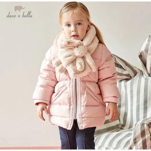 DB11672 dave bella winter baby girls solid down coat infant jacket with scarf children high quality coat kids padded outerwear