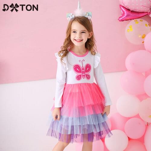 DXTON Girls Dresses Butterfly Princess Tutu Dress Fly Long Sleeve Kids Party Dress Children Toddler Costumes Girl Winter Clothes