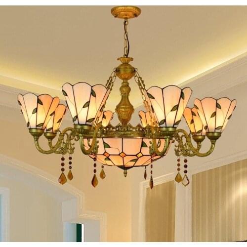 American style simple Mediterranean coloured glass living room bar shop crystal pendant lamp 110-240V Warm leaves Pendant Lights