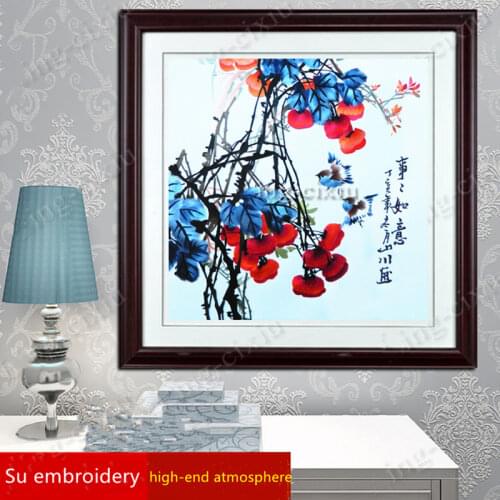 Mural Silk Embroidery Persimmon Picture Living Room Bedroom Tea Restaurant Entrance Interior Decoration Gift Painting SP0122