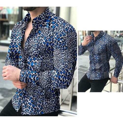 Fashion Leopard Print Men Oversized Vintage Shirt 2021 Autumn New Hawaiian Casual Ethnic Style Long Sleeve Shirts Camisa Hombre