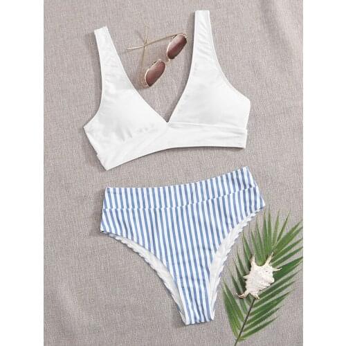 Sexy Push Up Bikinis Women Vest Two Piece Swimsuit Women Bikini Set V-Neck Swimwear Swimming High Waisted Bathing Suit Beachwear