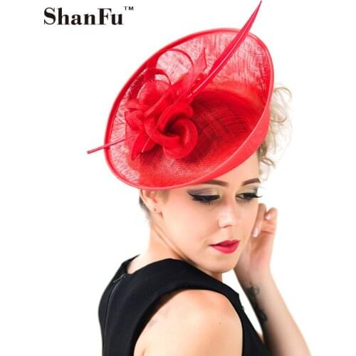 ShanFu Lady Fashion Sagittate Feather Fascinator Sinamay Wedding Hat with Headband Elegant Hair Accessories Royal Blue SFC12389