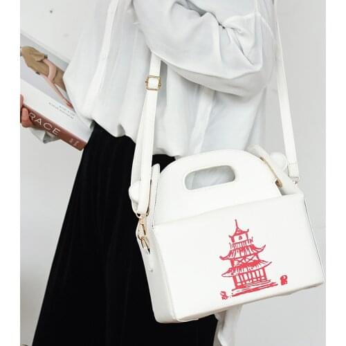 Chinese Takeout Box Tower Print Handbag for Women Novelty Cute Girl Shoulder Messenger Bag Female Totes Purse