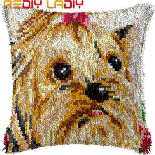 Latch Hook Cushion Animal Dog Pre-Printed Canvas Cushion Front Acrylic Yarn Crocheted Pillow Case Kits Hobby & Crafts Home Decor