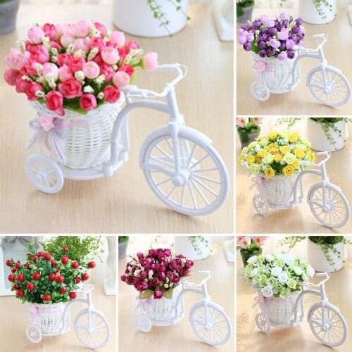 Bicycle Rose Artificial Fake Flower Rattan Vase Set Home Wedding Decor Adorn