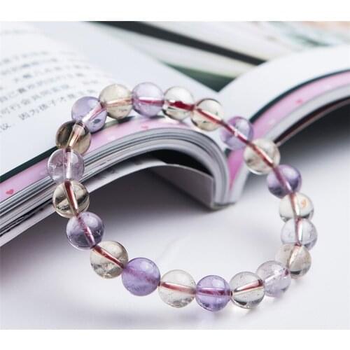 Genuine Yellow Purple Natural Ame trine Bracelets Women Female Stretch Healing Crystal Clear Round Bead Bracelet 9mm 10mm 11mm