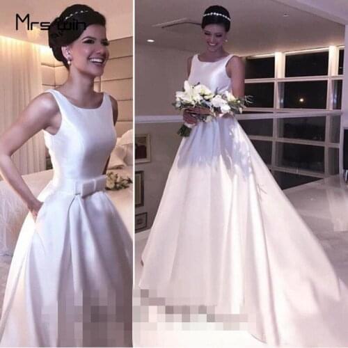 Mrs win Wedding Dress O-neck Stain Wedding Dresses Sleeveless Train Vestido De Noiva Elegant Plus Size Bridal Ball Gowns HR023