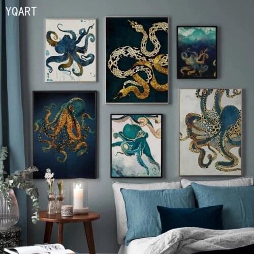 Snake Octopus Jellyfish Squid Canvas Painting Posters and Prints Wall Art Pictures for Modern Home Living Room Decor Cuadros