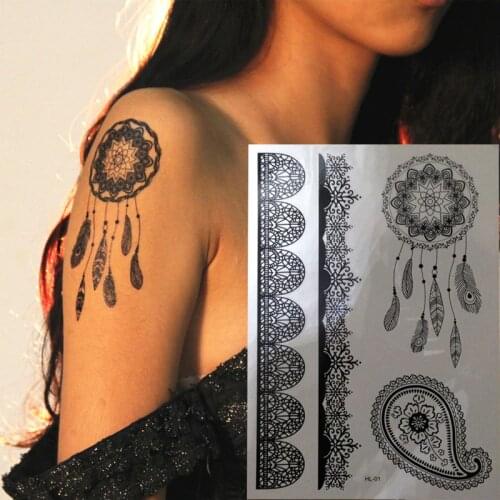 1 piece Black Henna Temporary Tattoo for Hands Inspired Body Stickers