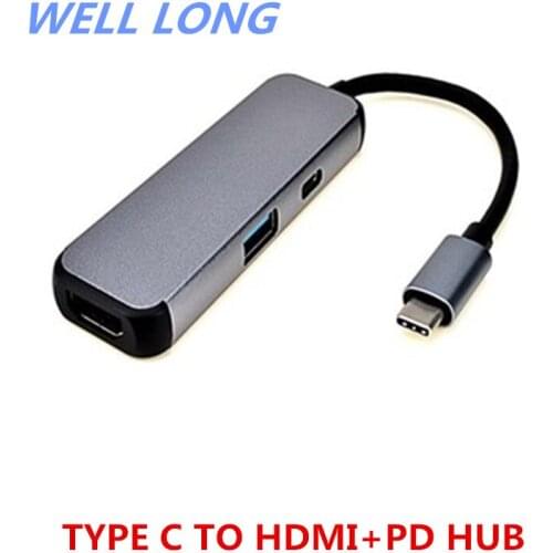 1pcs/lot Type-c to hdmi+pd hub splitter three-in-one multi-function converter 4K