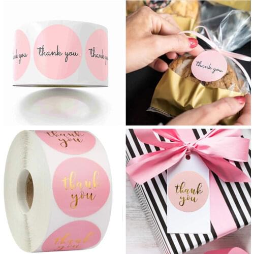 100-500pcs Thank You Sticker Vintage Envelope Seal Scrapbook Stickers Pink Heart Cute Sticker Round Stationery Label Stickers
