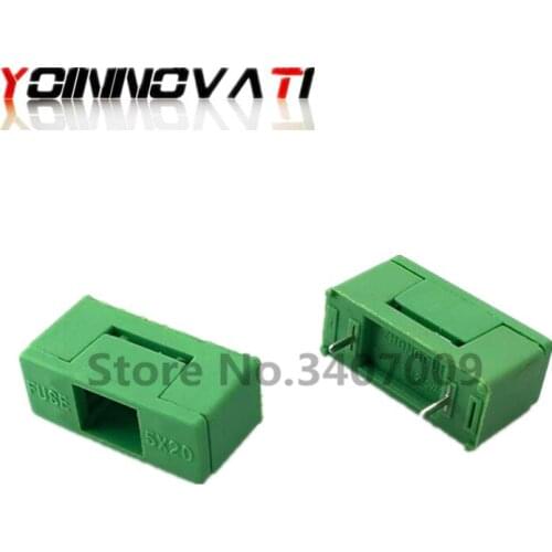 100pcs BF-012 Mini Plastic Mounted 5*20mm Bayonet Type Fuse Holder With Cover Green Color PCB Terminal Foot distance 15mm 22mm