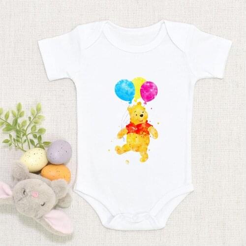 2021 1PC Newborn Baby Rompers Ballon Winnie Pooh Bear Cartoon Baby Boys Girls Jumpsuits Infant Bodysuits Roupa De Bebe